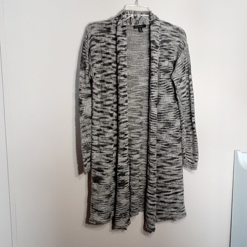 Women's PARKHURST Gray Variegated Cardigan Sweater; Loose Weave; Size S/M